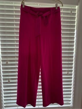 High-Rise Wide-Leg Tie-Waist Pants in Magenta